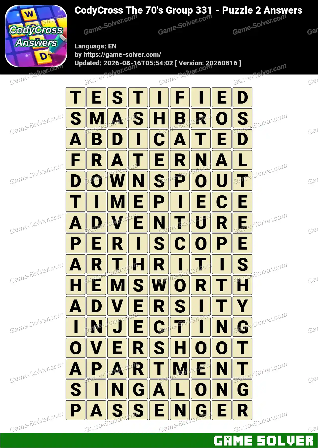 CodyCross The 70’s Group 331 – Puzzle 2 Answers